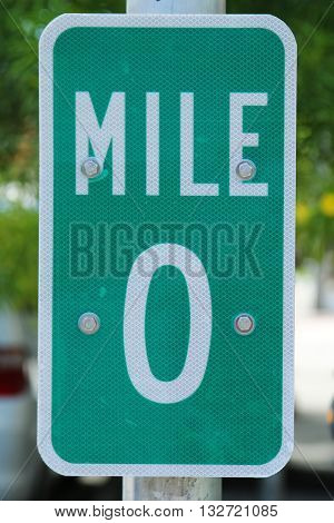 KEY WEST, FLORIDA - JUNE 1, 2016: Mile Zero Sign in Key West, Florida, USA. Mile Zero Sign is the starting point of U.S. Route 1 in Key West.