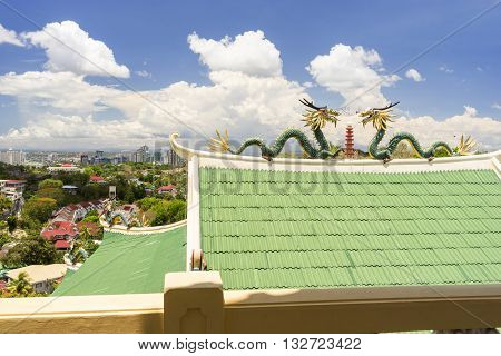 Dragons of taoist temple in Sebu-city at sunny day. Philippines
