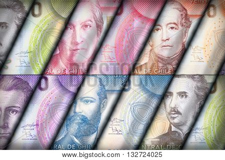 Chilean Peso bills creating a colorful background
