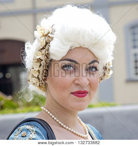 Naples Italy. May 29 2016: a participant of the parade in historical costumes to commemorate the three hundredth anniversary of the birth of Charles of Spain who was King of Naples from 1734 to 1759