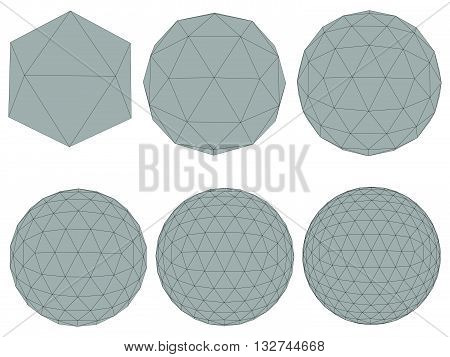 Vector illustration set with spheres. The transformation from simple to complex. Grid. Isolated.
