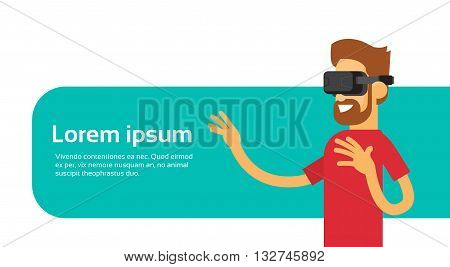 Man Wear Digital Glasses Hand Virtual Reality Flat Vector Illustration