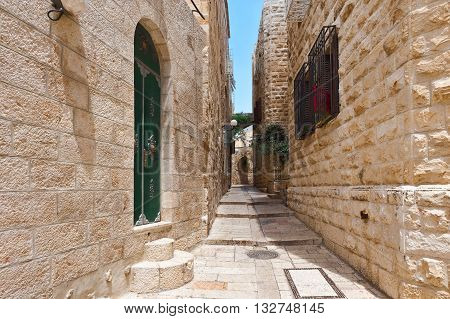 Narrow Street in Old Jerusalem in Israel