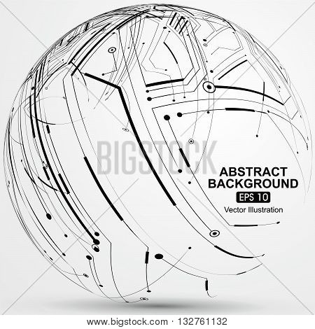 Point and line constructed the sphere wireframe technological sense, abstract illustration.