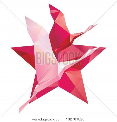 Shadoof on a background of red stars. Russian symbol of the Second World War