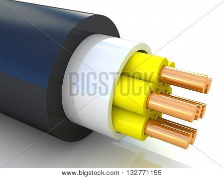 3D rendering of an electrical cable on white background