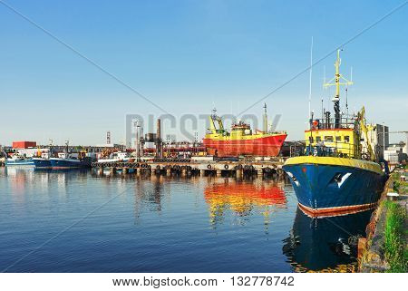 Ships On The Marina In Ventspils In Latvia