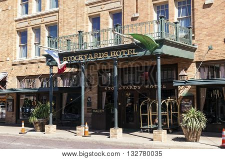 FORT WORTH USA - APR 6: The Stockyards Hotel in Fort Worth Stockyards historic district. April 6 2016 in Fort Worth Texas USA