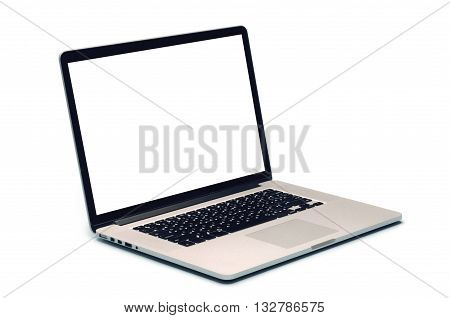 Laptop with blank screen isolated on white