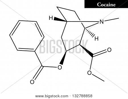Molecular structure of Cocaine (benzoylmethylecgonine or coke) - strong stimulant used as recreational drug