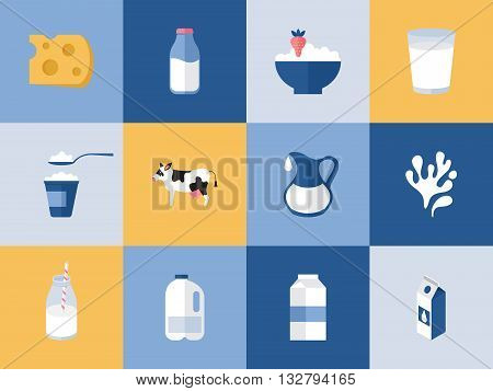 Milk and dairy products icons for graphic web and logo design