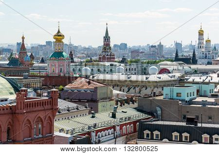 View to Downtown, Spassky tower, the bell tower of Ivan the Great in Moscow. Russia