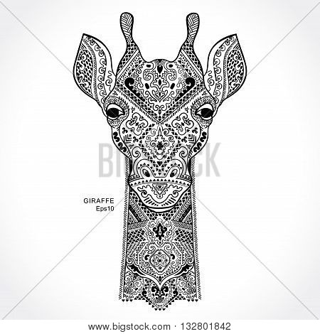 Vector giraffe with ethnic and tribal ornaments