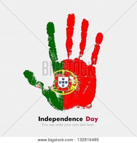 Hand print, which bears the Flag of Portugal. Independence Day. Grunge style. Grungy hand print with the flag. Hand print and five fingers. Used as an icon, card, greeting, printed materials.
