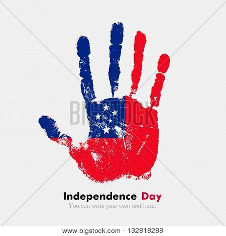 Hand print, which bears the Flag of Samoa. Independence Day. Grunge style. Grungy hand print with the flag. Hand print and five fingers. Used as an icon, card, greeting, printed materials.