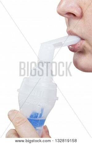 Mouthpiece Of Jet Nebuliser In Lips Of Woman