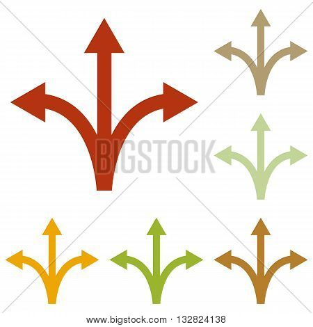 Three-way direction arrow sign. Colorful autumn set of icons.