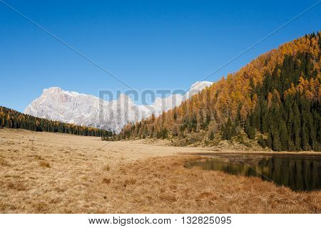 Reflections On Water, Autumn Panorama From Mountain Lake