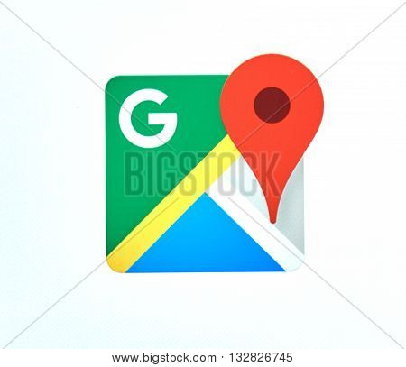 MONTREAL CANADA - MAY 23 2016 : Google Maps logo. The Google Maps app is a popular gps navigation software.