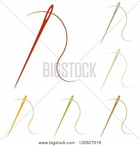 Needle with thread. Sewing needle, needle for sewing. Colorful autumn set of icons.