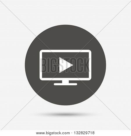 Widescreen TV mode sign icon. Television set symbol. Gray circle button with icon. Vector