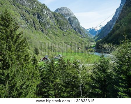 the village of flam in a norwegian fjoerd