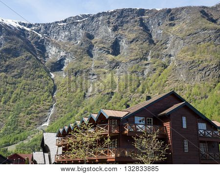 the village of flam in a norwegian fjoerd