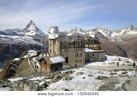 ZERMATT, SWITZERLAND- Nov 14, 2015: Gornergrat viewpoint on Matterhorn mountain on Nov 14, 2015 in Zermatt , Switzerland. It is one of the most popular mountain resorts in Switzerland.