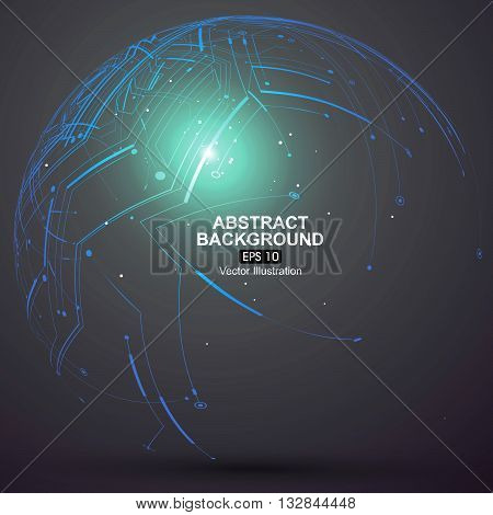 Point and curve constructed the sphere wireframe technological sense, abstract illustration.