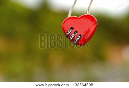 metal red heart padlock with key number