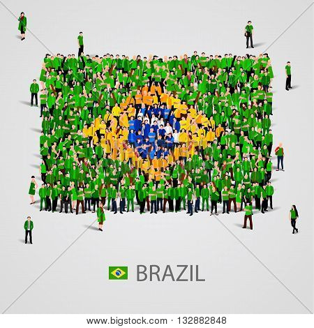 Large group of people in the shape of Brazil flag. Vector illustration