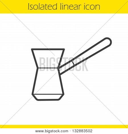 Turkish cezve linear icon. Classic vintage coffee maker thin line illustration. Cezve contour symbol. Vector isolated outline drawing