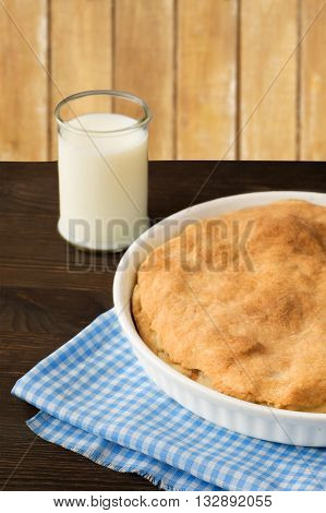 pie with meat and mushrooms. Homemade baking.
