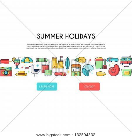 Illustration of summer icons. Design element. Summer concept made in flat line style vector. Isolated illustration for summer poster and banner. Marine symbols.