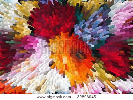 color extrusion floral background bright colorful abstract extrusion blocks and pyramids the gradient for the background and texture 3D extrusion flowers pattern for fabrics and fashion design