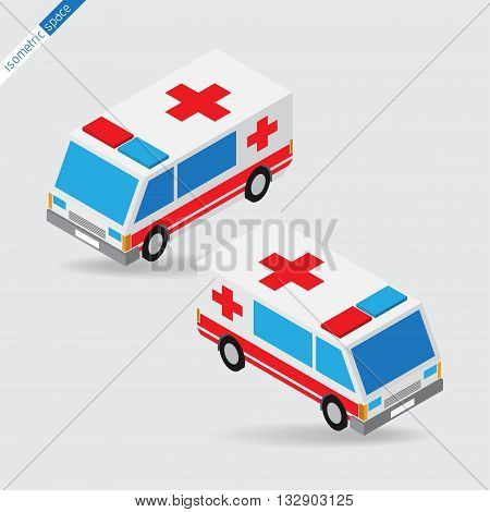 isometric space - ambulance side views with two sirens light