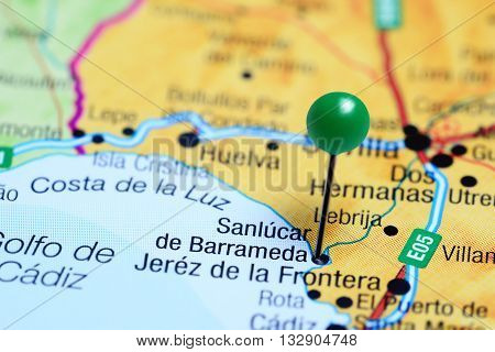 Sanlucar de Barrameda pinned on a map of Spain