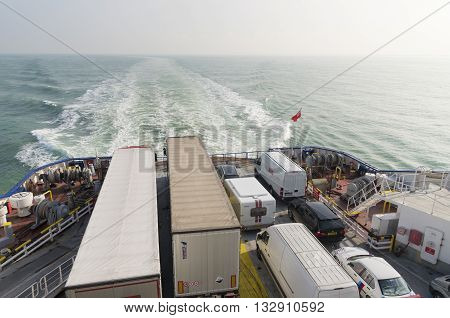 DUNKIRK FRANCE - OCTOBER 18 2015: Ferry boat crossing the north sea channel from Dunkirk to Dover