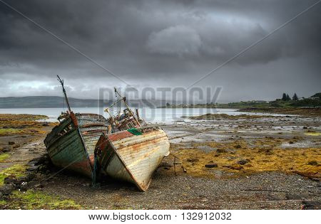 Abandoned boats in Salen Isle of Mull Scotland