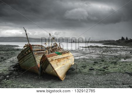 Abandoned boats in Salen Isle of Mull Scotland