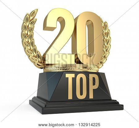 Top 20 twenty award cup symbol isolated on white background. 3d render