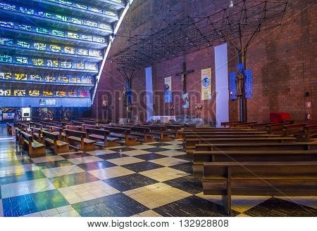 SAN SALVADOR EL SALVADOR - MAY 06 : The Iglesia El Rosario in San Salvador El Salvador on May 06 2016. The church designed by sculptor Ruben Martinez and completed in 1971
