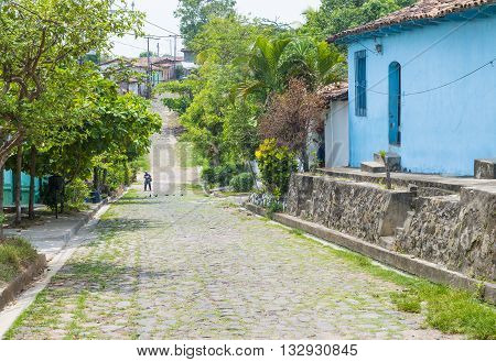 SUCHITOTO EL SALVADOR - MAY 07 : Street view of Suchitoto El Salvador on May 07 2016. the colonial town of Suchitoto built by the Spaniards in the 18th century