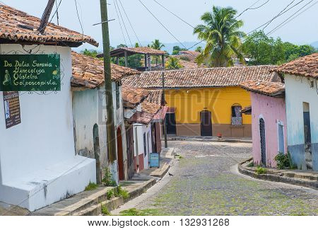 SUCHITOTO EL SALVADOR - MAY 07 : Street view of Suchitoto El Salvador on May 07 2016. the colonial town of Suchitoto built by the Spaniards in the 18th century