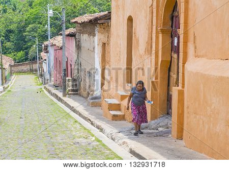 SUCHITOTO EL SALVADOR - MAY 07 : Street view of Suchitoto El Salvador on May 07 2016. the colonial town of Suchitoto built by the Spaniards in the 18th century