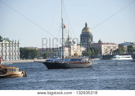 St. Petersburg RUSSIA - May 30 2016: sailboat floating in the waters of the river Neva in the event