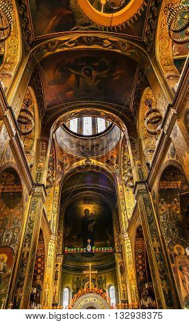 KIEV, UKRAINE - APRIL 18, 2015 Basilica Dome Saint Volodymyr Cathedral Kiev Ukraine. Saint Volodymyr was built between 1882 and 1896. It is the mother church of the Ukrainian Orthodox church.