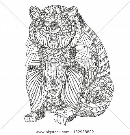 Patterned bear zentangle inspired style. Vector illustration