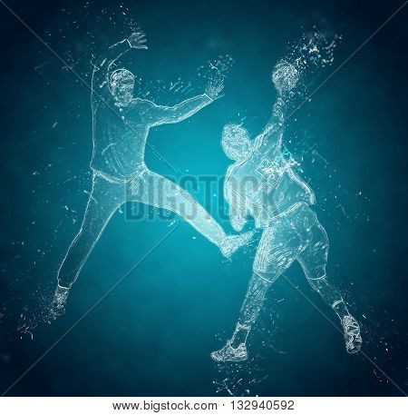 Abstract handball players in action. Crystal ice effect