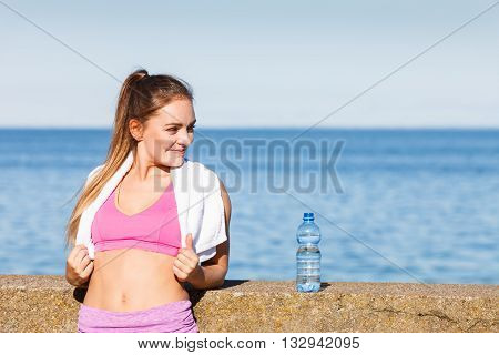 Woman Drinking Water After Sport Gym Outdoor